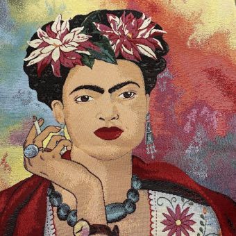 Carré de tissu jacquard frida sur fond coloré 45 x 45 cm