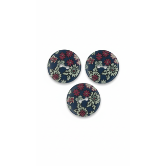 Lot de 3 boutons marguerites 25 mm bleu marine et bordeaux