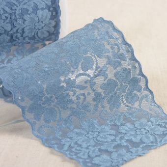 Dentelle élastique coquelicots 100mm bleu denim