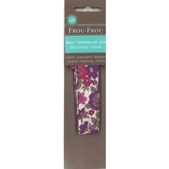 Biais thermocollant 20mmx2m fleuri violet clair grandes fleurs