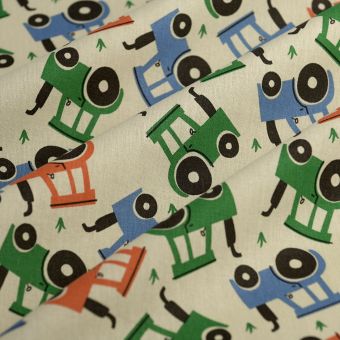 Tissu cretonne tracteurs multicolore