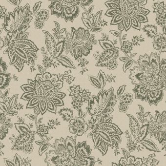 Toile coton imprimée fleur indienne kaki