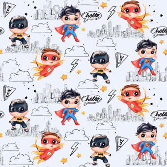 Tissu Satin de Coton Super Heros Garcon, coupon 1m x laize (160cm)