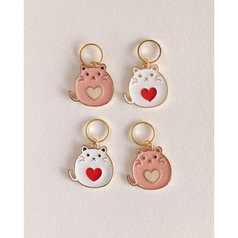 Lot de 4 anneaux marqueurs de maille Chats cœur - Hello Kim