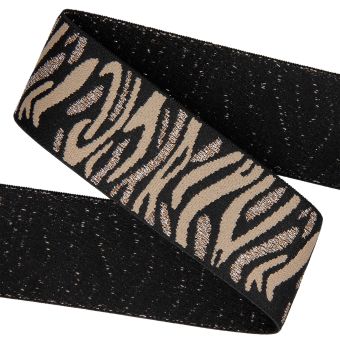 Élastique zébra tricolore beige noir or 40mm