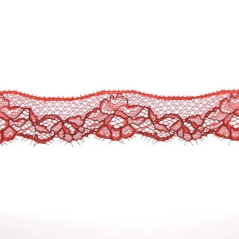 Ruban dentelle française fin rose pétales ajourées polyamide viscose 35 mm