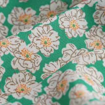 Tissu crêpe polyester Anémone écru vert