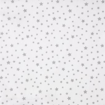 Tissu Cretonne Coton glitter motif éToiles argentées blanc