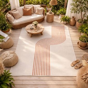 Tapis extérieur, kilim reversible LYN2 BM REVERSIBLE, terracotta, crème