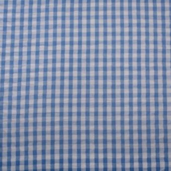 Tissu seersucker carreaux gaufrés blanc cassé et bleu