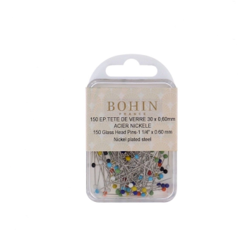 Boîte de 150 épingles à tête de verre extra-fines M7 30 mm assortiment Bohin