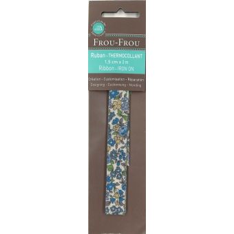 Ruban 1,5cm x 2m thermocollant fleuri bleu