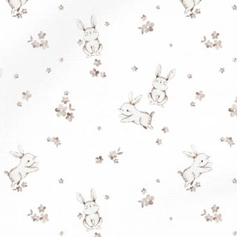 Tissu Coton Lapin Adorable Petites Fleurs, coupon 1m x laize (155cm)