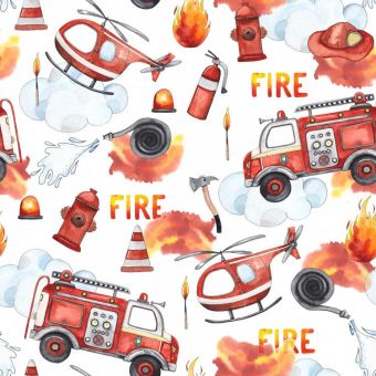 Tissu Double Gaze Pompiers Fire, coupon 1m x laize (145cm)