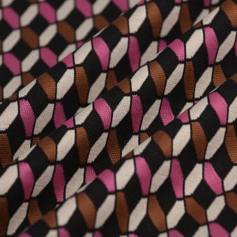 Tissu maille Milano géométrique rose noir