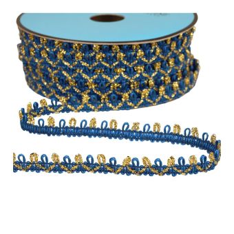 Bobine 25m galon bouclettes métalliques 10mm bleu