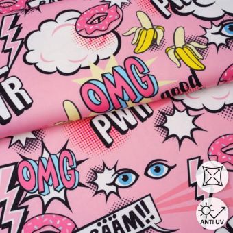 Tissu lycra et polyester recyclé maillot bain et sport mots pop rose - Albstoffe