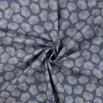 Tissu chambray imprimé feuilles bleu