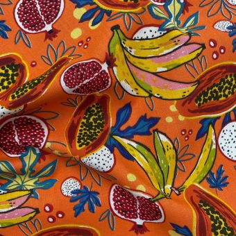 Tissu cretonne imprimé tutti frutti orange