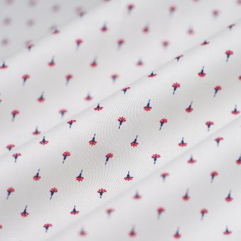 Tissu satin modal torche rouge bleu écru