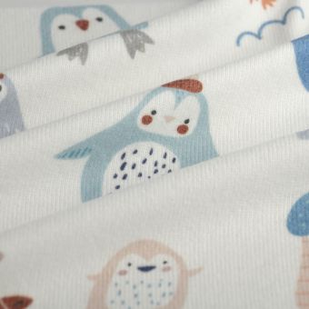 Tissu maille douce animaux banquise écru