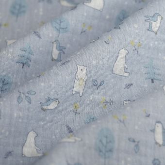 Tissu double gaze ours pingouin bleu