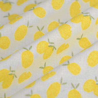 Tissu cretonne petit citron blanc jaune 