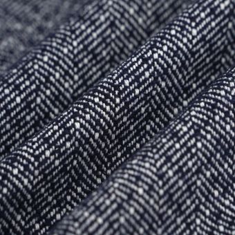 Tissu lainage polyester chevron bleu blanc