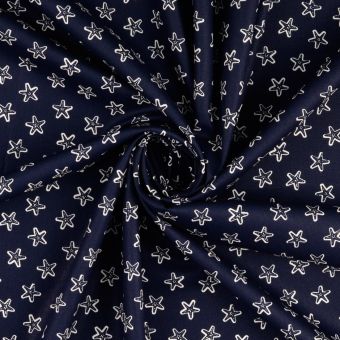 Tissu popeline coton étoile de mer bleu marine