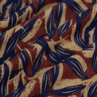 Tissu jersey coton ovale feuilles crayonnées terracota