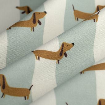 Tissu bachette émerisé teckel rayures bleu blanc