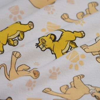 Tissu jersey coton Roi Lion blanc jaune