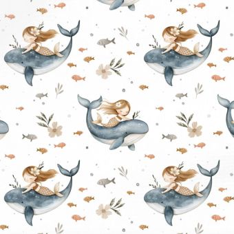 Tissu Minky lisse Baleine et Fille, coupon 1m x laize (150cm)