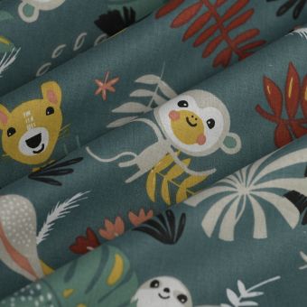 Tissu coton vert singe Papaya