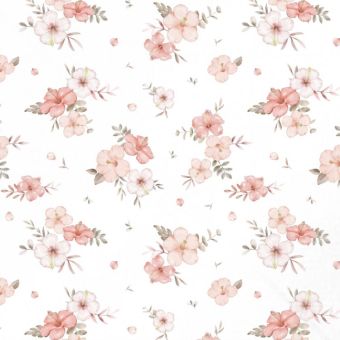 Tissu Minky lisse Fleurs Belle Matinée Blanc, coupon 1m x laize (150cm)