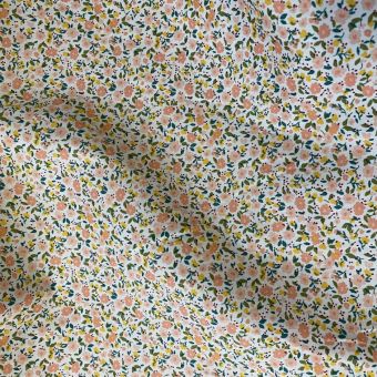Tissu popeline coton fleurette aquarellée rose