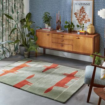 Tapis enfant fait à la main en laine MR FOX, vert pastel, rouge