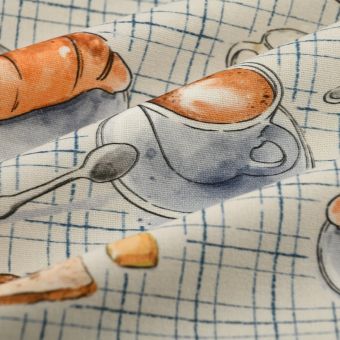 Tissu bachette petit déjeuner carreaux bleu 