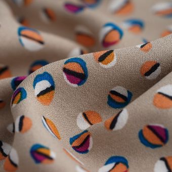Tissu crêpe de viscose bulles colorées beige