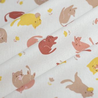 Tissu cretonne ron ron multicolore