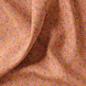 Tissu coton enduit multi fleurs rétro orange