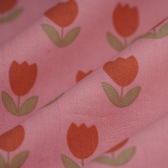 Tissu popeline coton tulipe rose