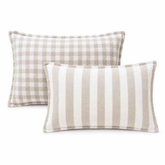 Housse de coussin recto-verso 100% coton rayures et vichy LOURMARIN