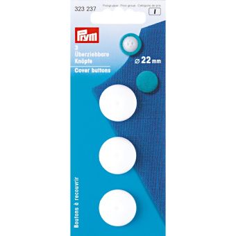 Boutons à recouvrir, 22mm, blanc