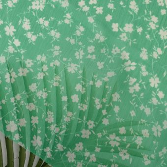 Tissu mousseline marguerite écru vert