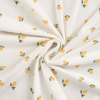 Maille jersey coton côtelée citron jaune écrue