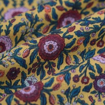 Tissu sergé fleurs symétriques multicolore 