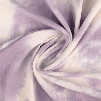 Tissu double gaze tie & dye parme blanc