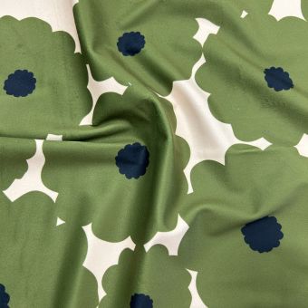 Coupon tissu velours imprimé fleur naïve vert 50x70 cm - Miyako
