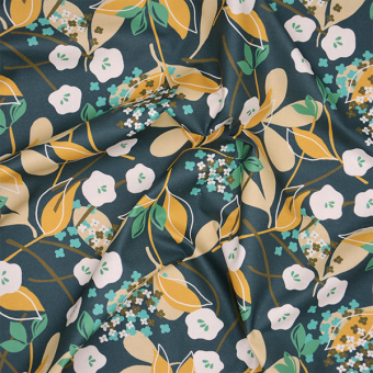 Tissu damassé coton enduit déperlant Carambole Vert Nature